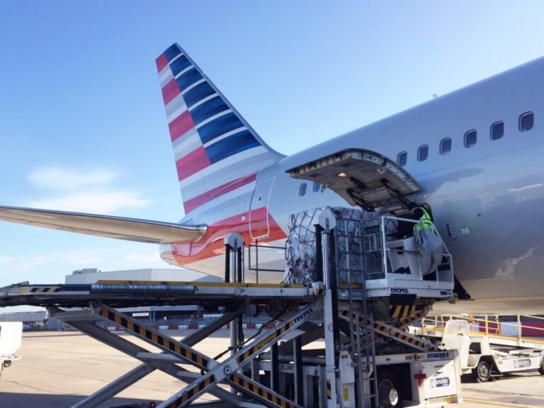 An American Airlines Boeing 767 gets loaded at Heathrow Airport